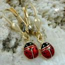 Ohrbrisur Ohrhänger Ohrringe 24x6mm Marienkäfer verbödet 9Kt GOLD