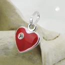 Anhänger 9mm Herz rot lackiert mit Glasstein Silber 925