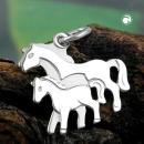 Anhänger 13x14mm Fohlen mit Stute matt-glänzend rhodiniert Silber 925