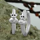 Creole 13x4mm Klappscharnier kleiner Bär glänzend schwarz lackiert Silber 925