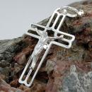 Anhänger 37x23mm Kreuz mit Jesus glänzend Silber 925