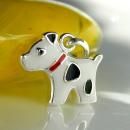 Anhänger 12x10mm Hund schwarz gefleckt farbig lackiert 925