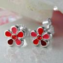 Ohrstecker Ohrring 6,5mm Kinderohrring Blume rot-lackiert Silber 925