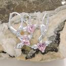 Set 13x8mm Anhänger und Ohrringe Herz-Zirkonia pink mit Flügeln Silber 925