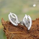 Ohrstecker Ohrring 9x5mm Blatt matt-glänzend mit Zirkonias, Silber 925