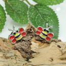 Ohrstecker Ohrring 8x8mm Bienen rot-gelb-schwarz-emailliert Silber 925