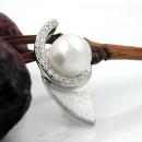 Anhänger 20x9mm Zirkonia und Perle rhodiniert Silber 925