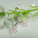 Ohrbrisur Ohrhänger Ohrringe 19x6mm Schmetterling rosa lackiert mit Zirkonia Silber 925