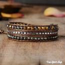 Wickelarmband mit Pyrit & Perlen – Braun und Bronze