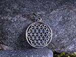 Blume des Lebens Anhänger aus 925 Sterlingsilber mit blauen Ziersteinen