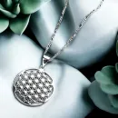 925 Silber Blume des Lebens Kette – Symbolanhänger 20 mm – 50 cm