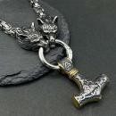 Majestätische Wolfskopf-Halskette mit Thorshammer