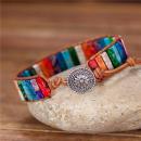 Mehrfarbiges Jaspis-Wickelarmband „Farbenpfad“ mit Metallornament 7 Chakren