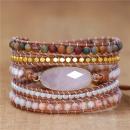 5-lagiges Rosenquarz-Wickelarmband mit Natursteinen