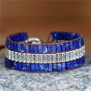 Manschettenarmband in Marineblau mit Silber-Elementen – Boho Lederarmband im Ethno Stil